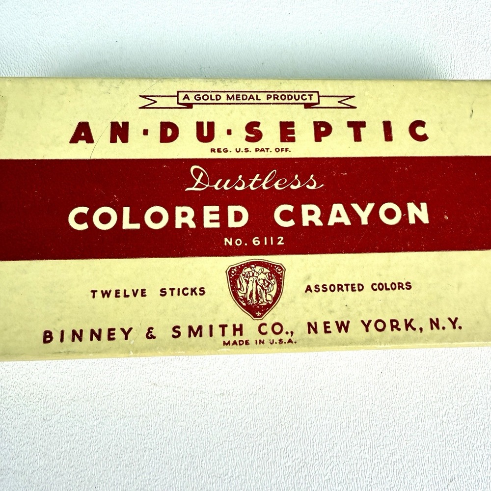 Vintage Binney & Smith An-Du-Septic Dustless Chalk 12 Colors Sticks in Box #6112